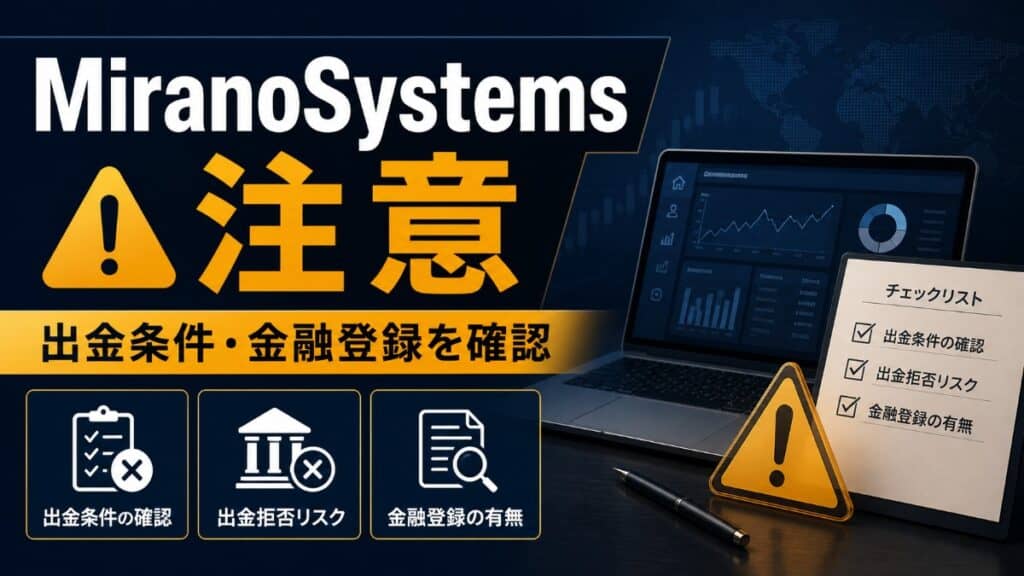 MiranoSystems 注意 出金条件と金融登録を確認