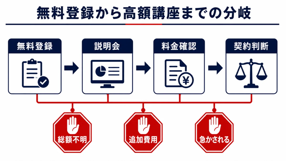 無料登録から高額講座までの分岐図解