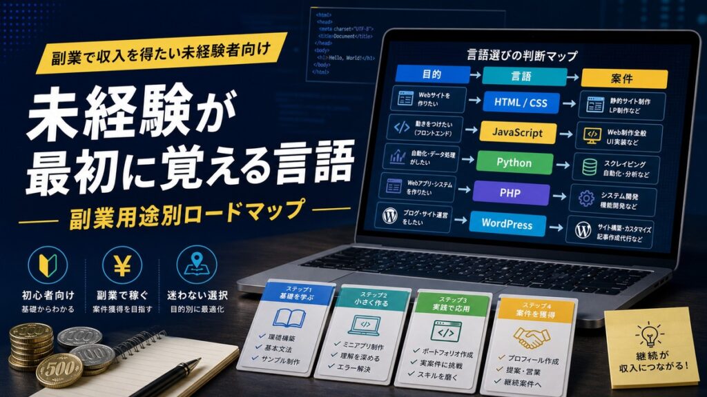 プログラミング未経験が最初に覚えるべき言語はどれ？副業用途別ロードマップ