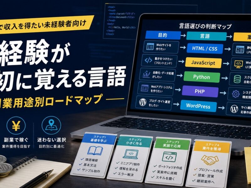 プログラミング未経験が最初に覚えるべき言語はどれ？副業用途別ロードマップ