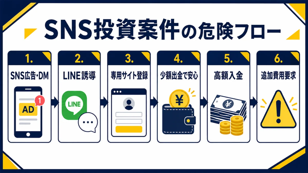 SNS投資案件の危険フロー 図解