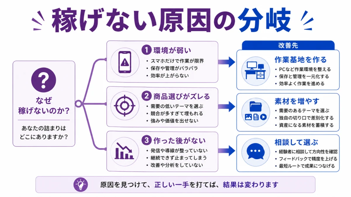 稼げない原因の分岐