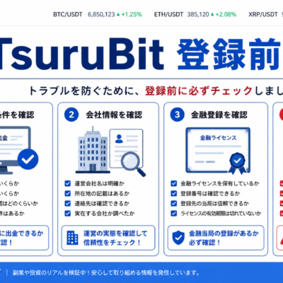 TsuruBitは登録前に何を見るべきか｜出金条件・運営情報・SNS投資勧誘の注意点
