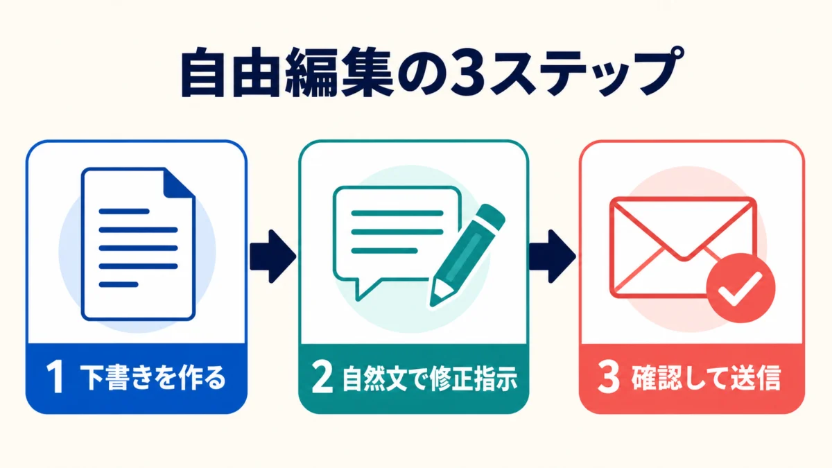 Gmail文書作成サポートを自由編集して送信する3ステップ